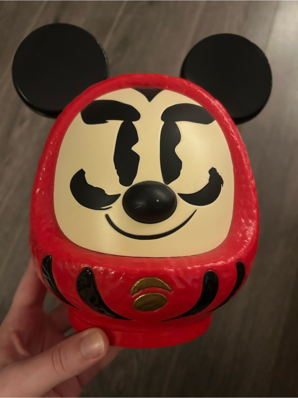 Red Daruma-Style Mickey Ear Candy container